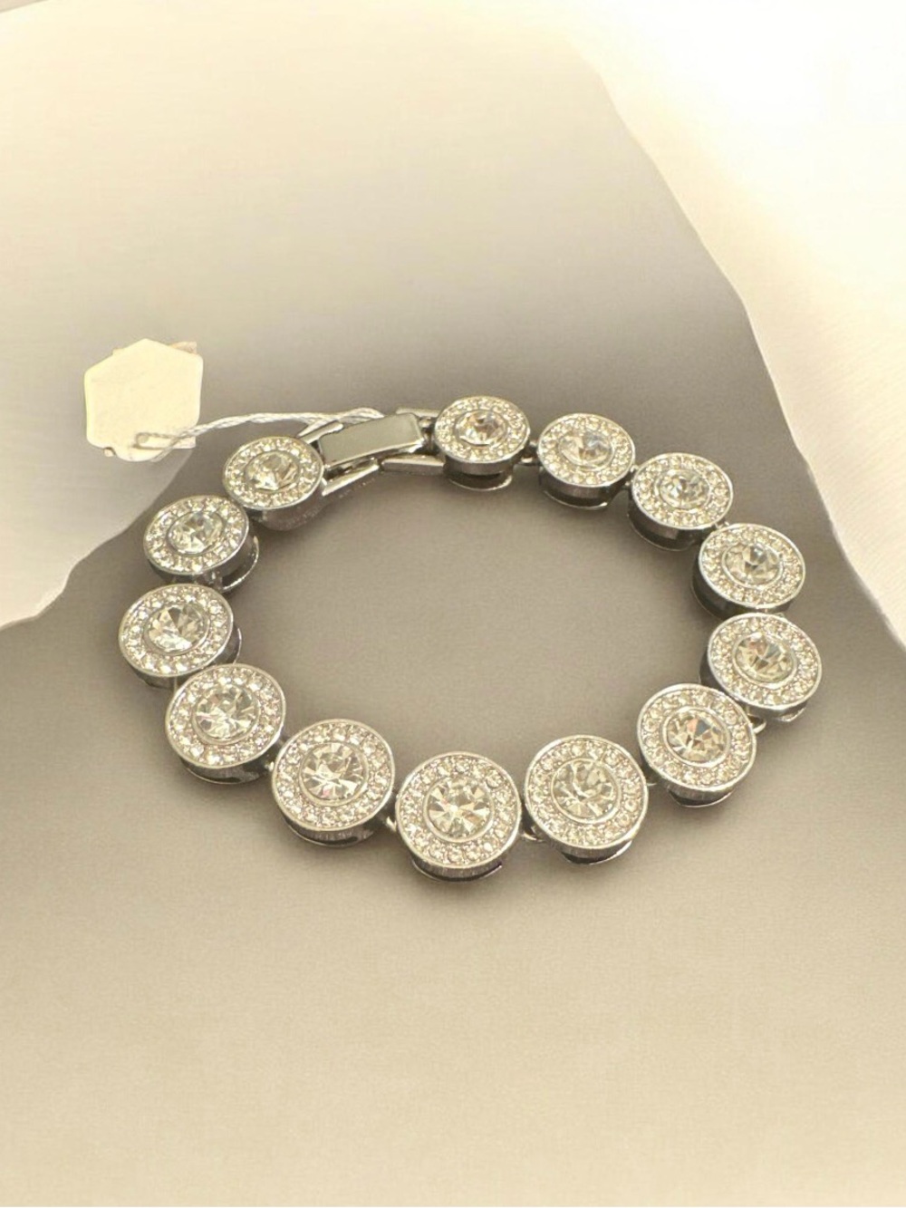 Crystal Station Silver-Tone Bracelet - Sparkling Round Links
449